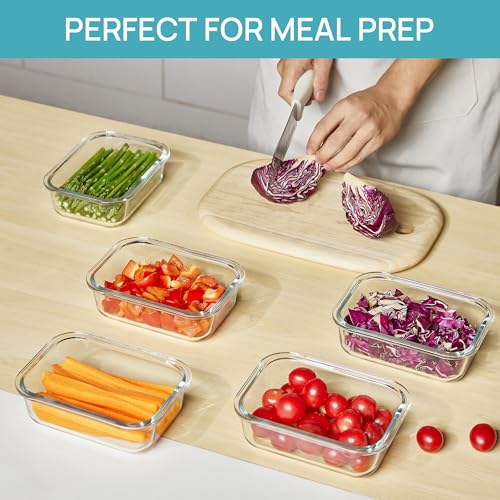 5Pack 22oz Glass Storage Containers with Lids (Grey / 22oz)