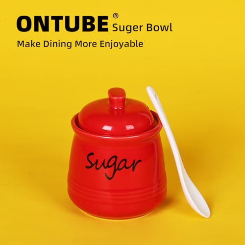 Ceramic Sugar Bowl with Lid and Spoon 12oz (Red)