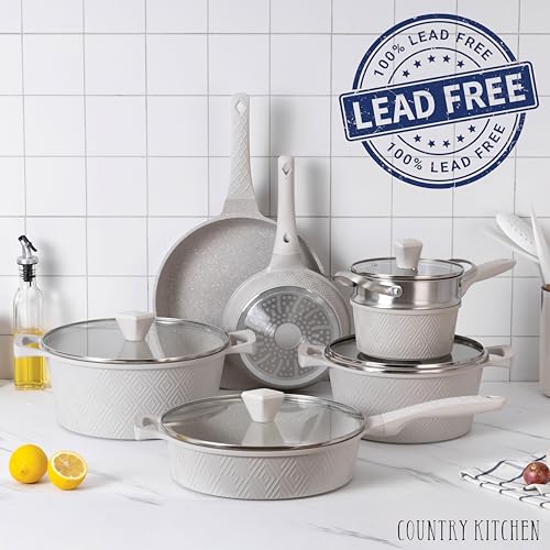 Non Stick Cast Aluminum Cookware Set (Cream Rhombus / 11 Pc.)