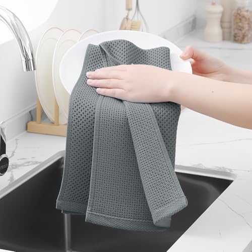 100% Cotton Waffle Weave Kitchen Dish Towels 8 (Grey / 13 X 28 - 8 Pack)