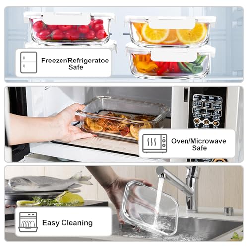 5 PACK 36 OZ Glass Meal Prep Containers Set with Lids (White)