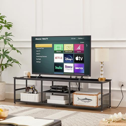 TV Stand with Power Outlets for Televisions up to 80Inch (Black / 70 Inches / With Power Outlets)