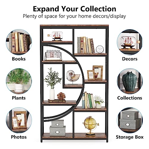 Bookshelf Industrial Etagere Bookcase (Rustic Brown / 2 Pack)