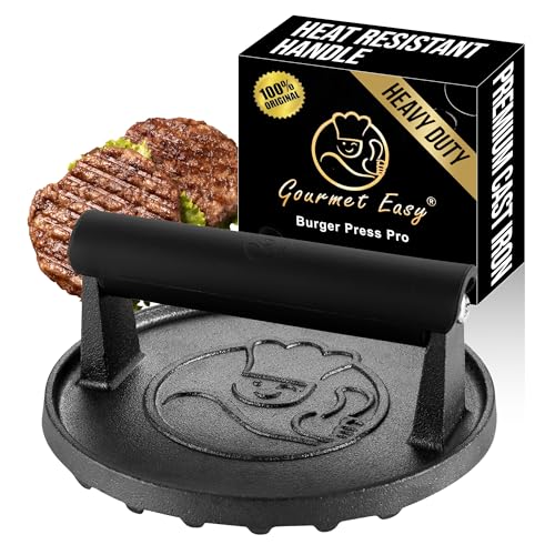 Cast Iron Smash Burger Press with Heat Resistant Handle (Burger Press Cast Iron)