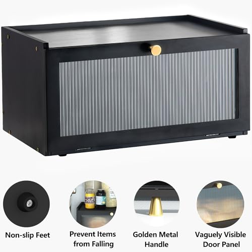 Black Bread Box for Kitchen Countertop (Black)