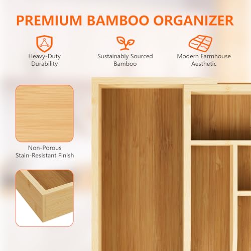 Expandable Bamboo Drawer Organizer Cutlery 7 (7-9 Slots)