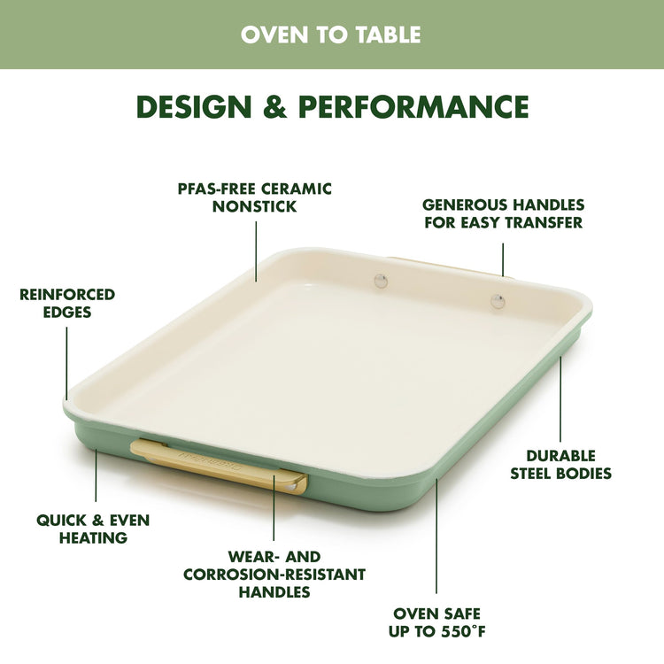 Bakeware 13" x 18" Ceramic Nonstick Half Sheet Pan (13" x 18" Half Sheet Pan / Sage Green)