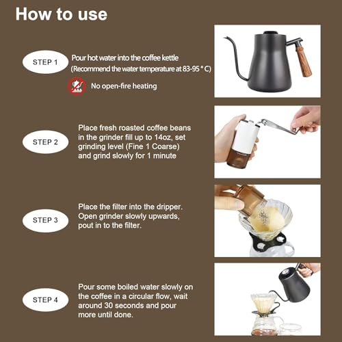 Pour Over Coffee Maker Set Coffee Kettle Scale Ceramic Server Ceramic Dripping Cup Bean Grinder Filter Paper Ceramic Cup ALL in 1 Portable Metal Box for Traveling (black)