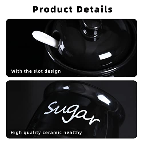 Ceramic Sugar Bowl with Lid and Spoon 12oz (Black)