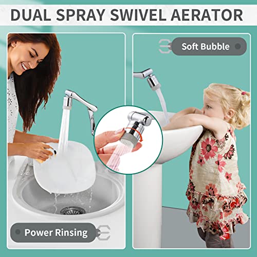 1080°Rotating Faucet Extender Double Extension (E- Silver4- Long Arm Aerator)
