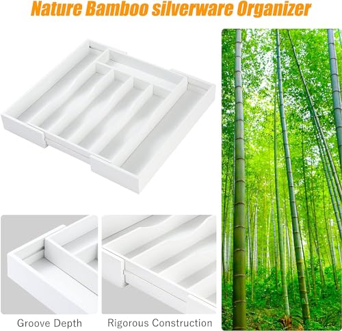 Kitchen Silverware Drawer Organizer and Storage Utensilios De Cocina Modernos Soporte Para Cucharas Trastes De Cocina Organizadores Platos Para Gabinetes Cajones Decoración Organizador Para Utensilios (White / 7 Slots Expandable-2PC)