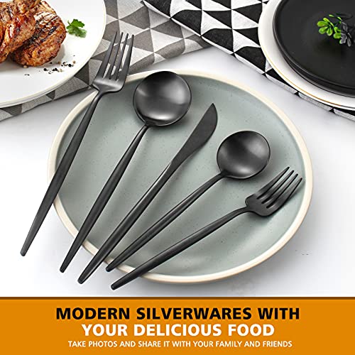 Matte Black Silverware Set for 12 (Black / 60-piece)
