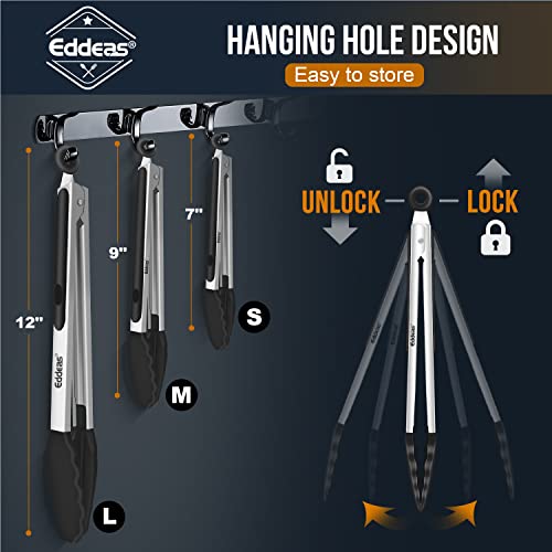 Kitchen Tongs Up To 600°F Silicone Tongs for Cooking 3Pcs 7 (7+9+12 inch / Black 3Pcs)