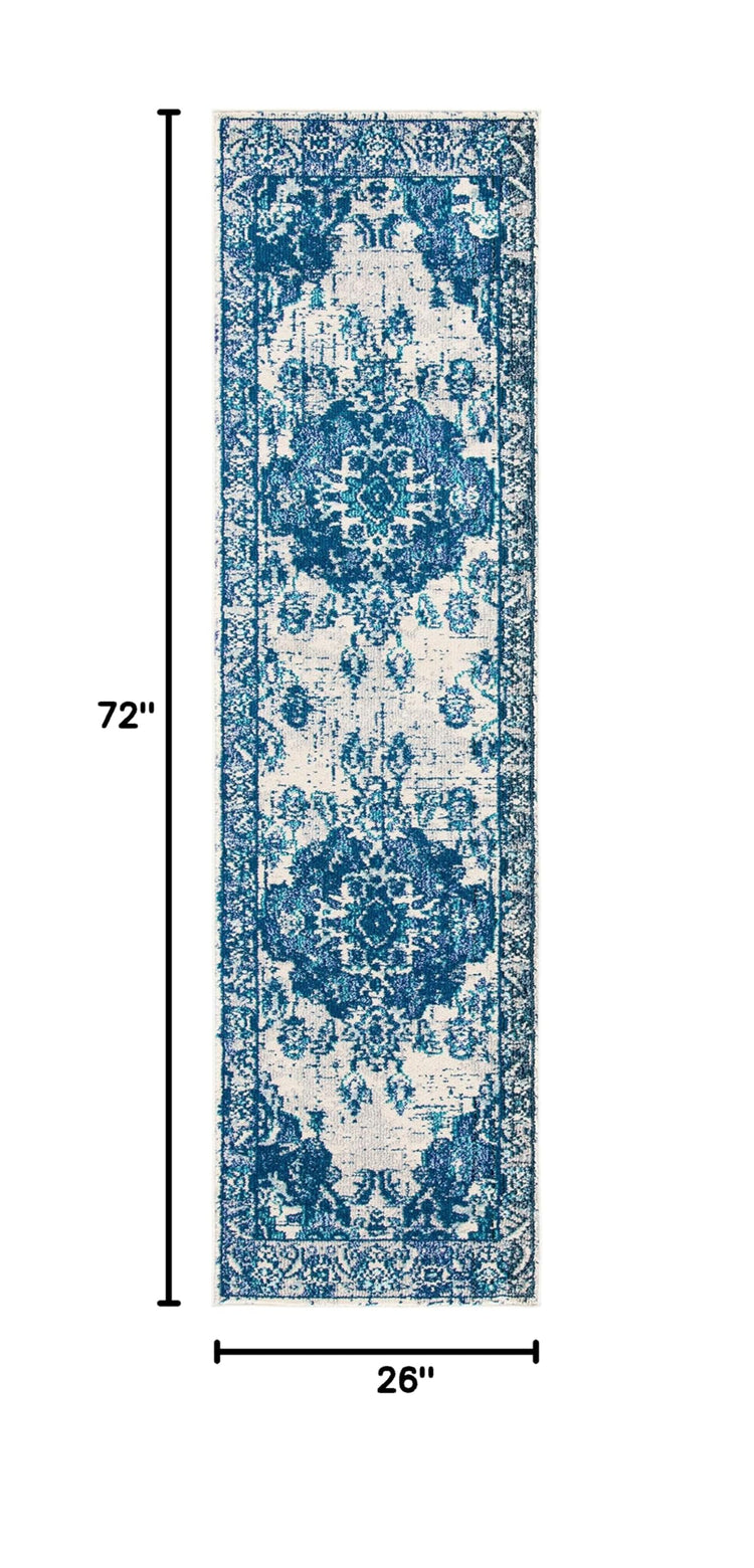 Monaco Collection Runner Rug (2'2" x 6' (Rectangular) / Ivory/Blue)