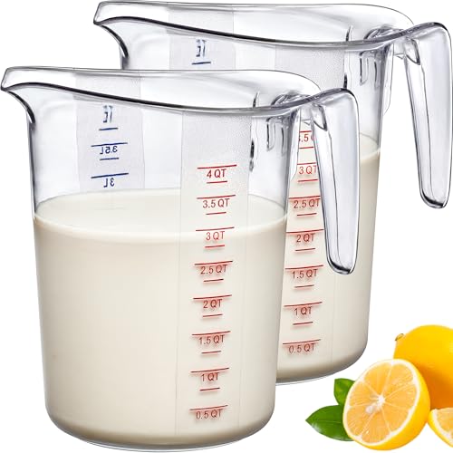 Melissa - 128-Ounce Plastic Measuring Pitcher (2-Pack), 16-Cup (4-Quart) Food-Grade Measuring Jug, Unbreakable, Stackable, Dishwasher-Safe, Great for Oil, Vinegar, Flour, and More (2-Pack)