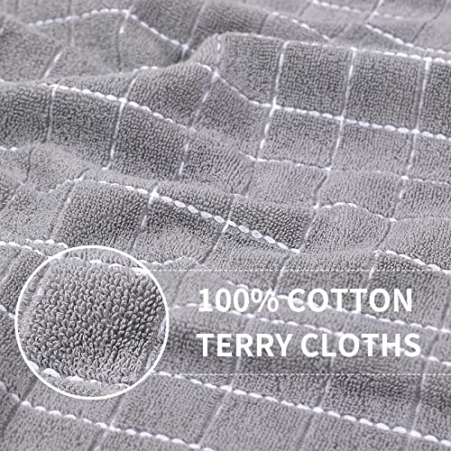 100% Cotton Terry Kitchen Towels (White and Light Grey / 13 X 28 - 6 Pack)