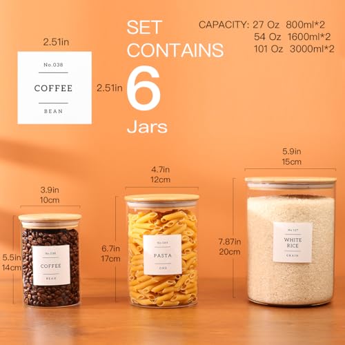 6 Pack Borosilicate Glass Storage Jars with Bamboo Lids + 132 Pre (6 pack)