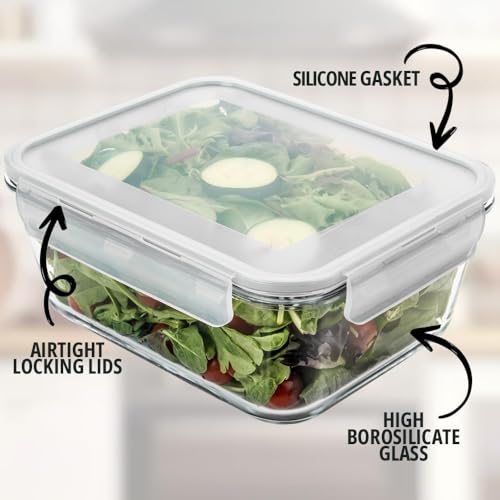 3300 ml 112 oz Large Glass Food Storage Containers with Lids (Light Blue)