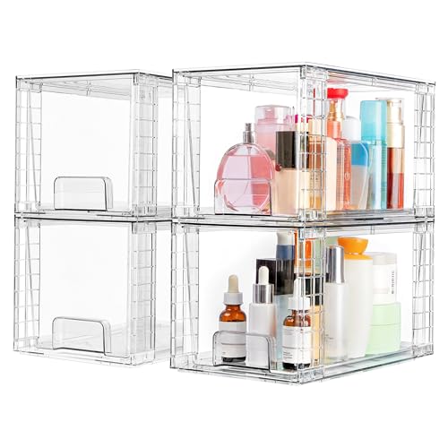 4 Pack Large Stackable Storage Drawers (Clear( 4 Pack) / Large)