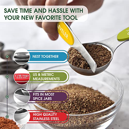 Stainless Steel 8 Magnetic Measuring Spoons (Multicolor / 2-Pack)