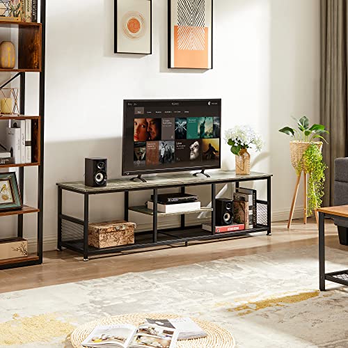 TV Stand for Televisions up to 80 Inch 70" Entertainment Center with Open Storage Shelves for Living Room (Grey +Metal / 70 Inches / N0 Power Outlets)