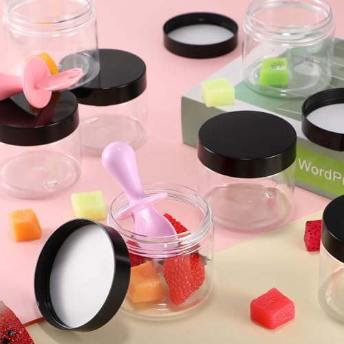 6 Pack 32 oz Plastic Jars Containers with Lids Wide (Black / 32 oz)
