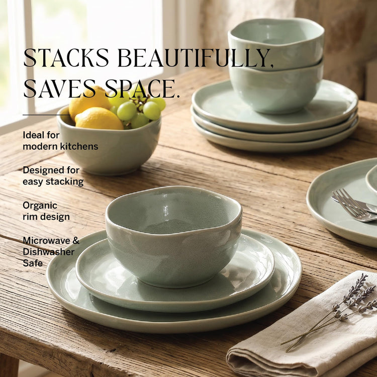 Mirella 24 Piece Dinnerware Set Stoneware (Light Green / 24-Piece - Service for 8)