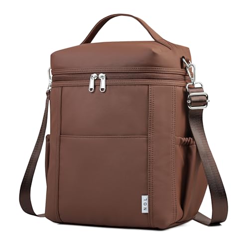 NOL Insulated Lunch Bags for Women Cooler Bag Lightweight Nylon Waterproof Lunch Box for Work (Coffee / Large (12 Liters))