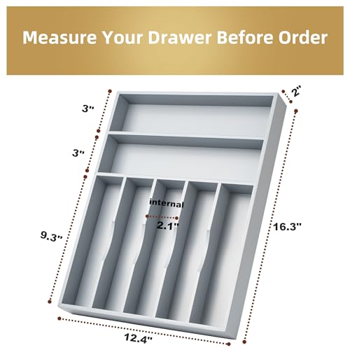 Bamboo Silverware Holder Drawer Utensil Organizer with 7 Slots Gray (7 Slots / Gray)