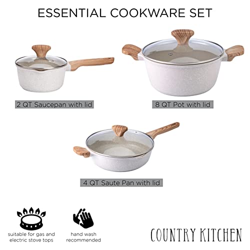 Non Stick Cast Aluminum Cookware Set (Speckled Cream / 6 Pc.)