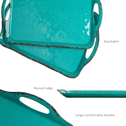Large Farmhouse Melamine Serving Platters (Teal)