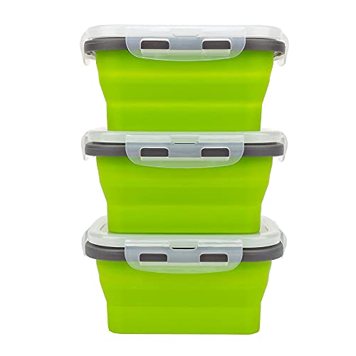 3piece Collapsible Food Storage Containers with Lids (green with gray)