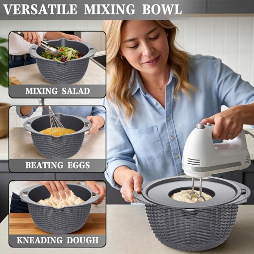 4-in-1 Colander, Patented Rotatable Strainer, Funny Kitchen Gadgets, Grey (Gray)