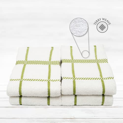 100% Cotton Terry Dish Towels (Dish Towel - 4 pack(Checks) / Green)