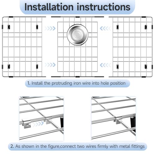 28-3/8" x 14-3/16" Stainless Steel Sink Grid, Sink Grate for Bottom (28-3/8''x14-3/16''/Rear Drain)
