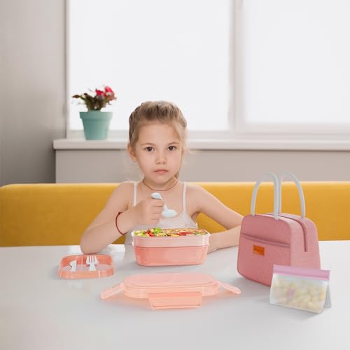 Leakproof Bento Box & Insulated Lunch Bag Set for School and Work (Pink set)