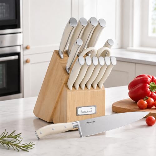 Upgraded Knife Set High Carbon Stainless Steel Sharper Blade Ergonomic Handle (Ivory Pro / 15)
