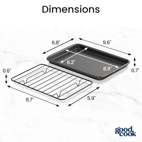 Set of 2 Nonstick Steel 9" x 6" Toaster Oven Mini Baking Sheets with Racks (9" x 6" (2- Piece Set) w/ Rack)