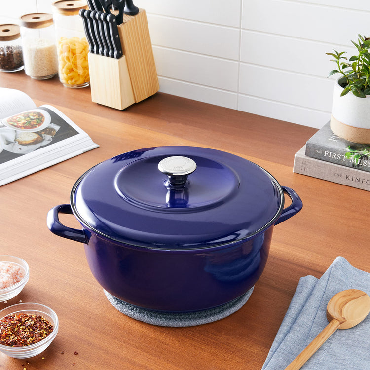 7QT Round Dutch Oven Casserole Pot with Lid (7QT Covered Casserole / Cobalt Blue)