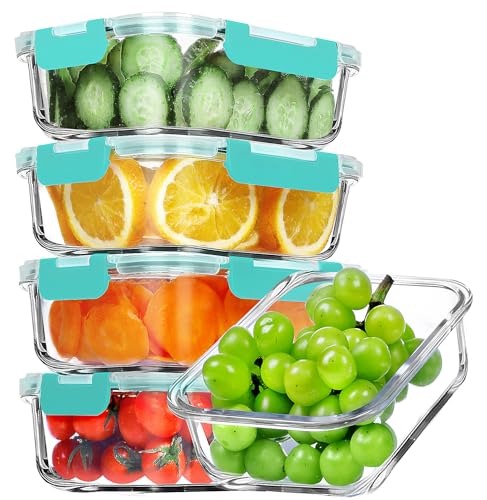 5 PACK 36 OZ Glass Meal Prep Containers Set with Lids (Green)