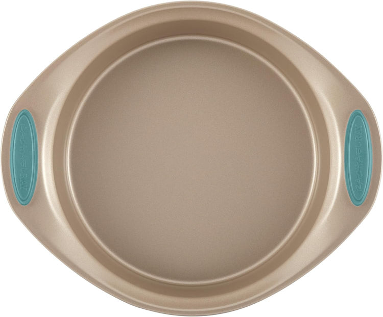 Cucina Bakeware Set Includes Nonstick Bread Baking Cookie Sheet and Cake Pans (5 Piece / Latte Brown with Agave Blue Grips)
