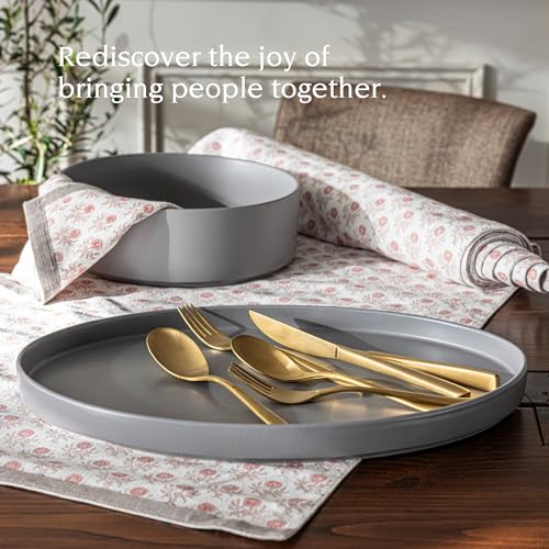 Over&Back Stackable Stoneware Serving Platter (Semi-matte Charcoal / Oval Platter (16" L x 11" W))