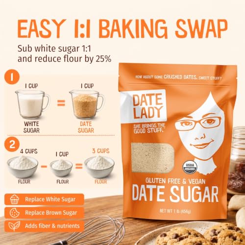 Date Sugar Organic Sugar Substitute for Baking (1 Bag (16 Ounce))