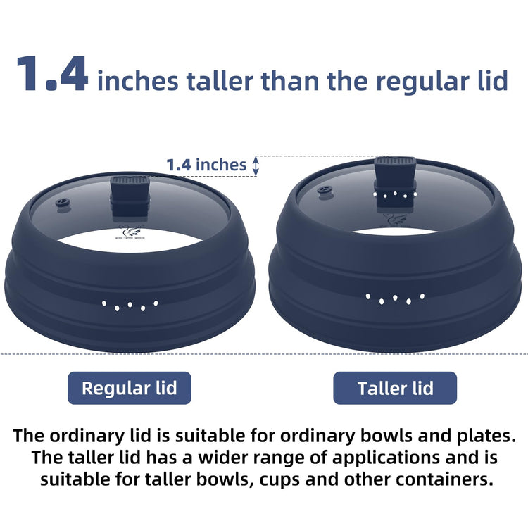 Microwave Splatter Cover Glass Guard Lid with Collapsible Silicone for Food Pot Plate Cover 9.8 inch Dark Blue (DARK BLUE / 9.8 inch)