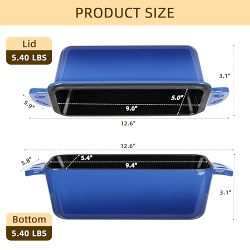 9x5 Enameled Cast Iron Loaf Pan with Lid (Blue)