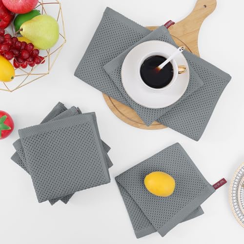100% Cotton Waffle Weave Kitchen Dish Cloths 8 (Grey / 12 X 12 - 8 Pack)