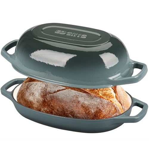 Enameled Cast Iron Oval Dutch Oven Pot with Lid (Slateblue / 5 Quart)