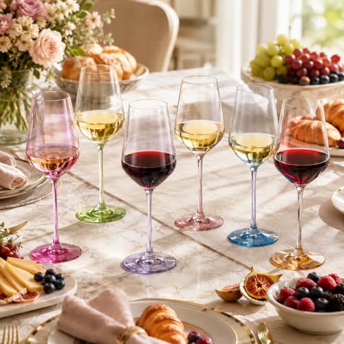 Colored Crystal Wine Glass Set of 6 (Multicolor)