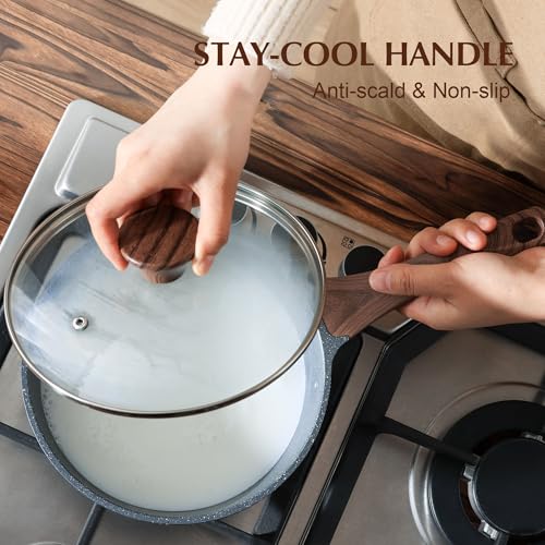 Nonstick Sauce Pan Set with Lid (Gray Granite / 1.5 + 2.0 Quarts)