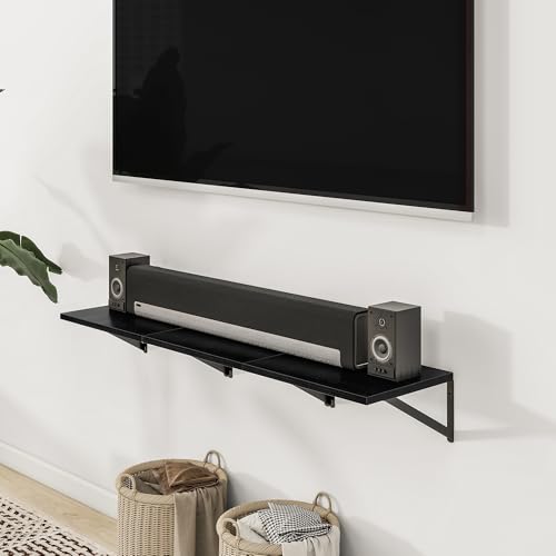 16W x 12D Deep Floating Shelves Set of 3 Black (Black With Black Metal Bracket / 16Wx12Dx5.8H)